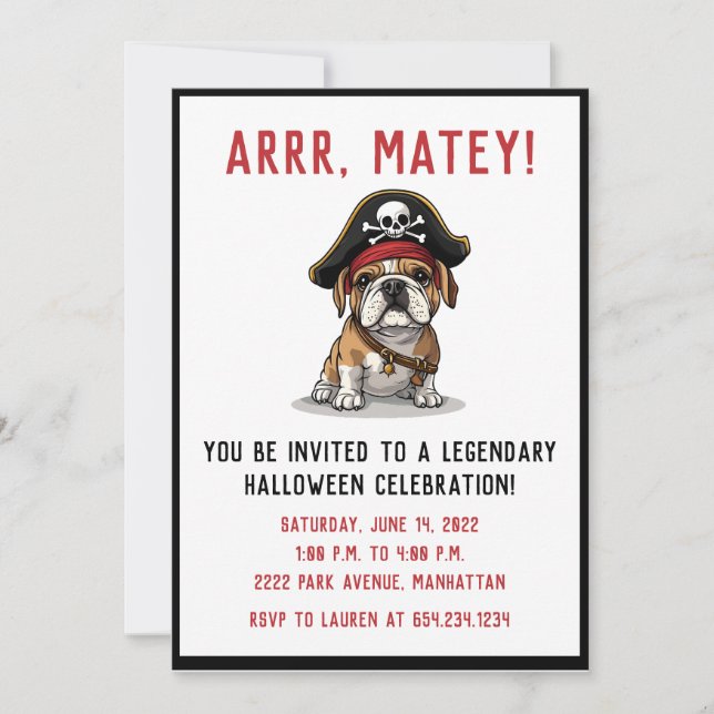 Invitation Happy Halloween Pirate English Bulldog (Devant)