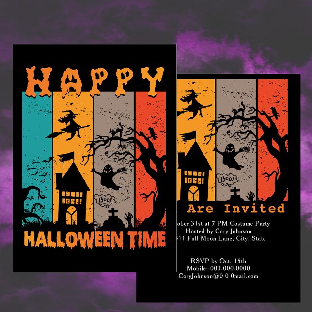 Invitation Happy Halloween Time Retro Witch House Ghost Grave (Happy Halloween Time Retro Witch House Ghost Grave Invitation)