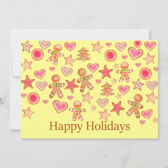 Invitation Happy Holidays watercolor gingerbread cookies (Devant)