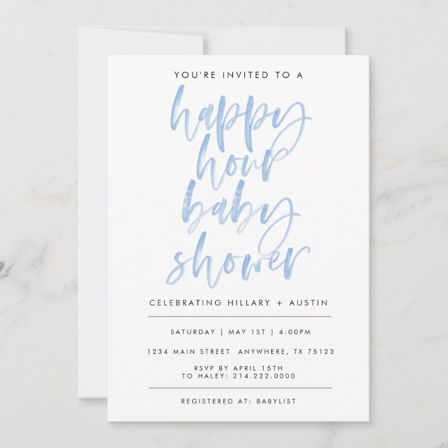 INVITATION HAPPY HOUR BABY SHOWER - BLEU (Devant)