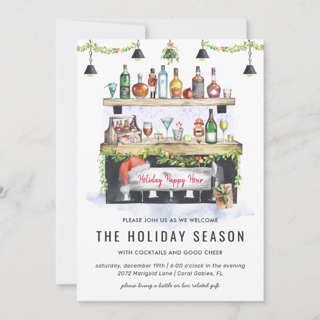 Invitation Happy Hour de Fêtes | Soirée Cocktail de Noël (Devant)