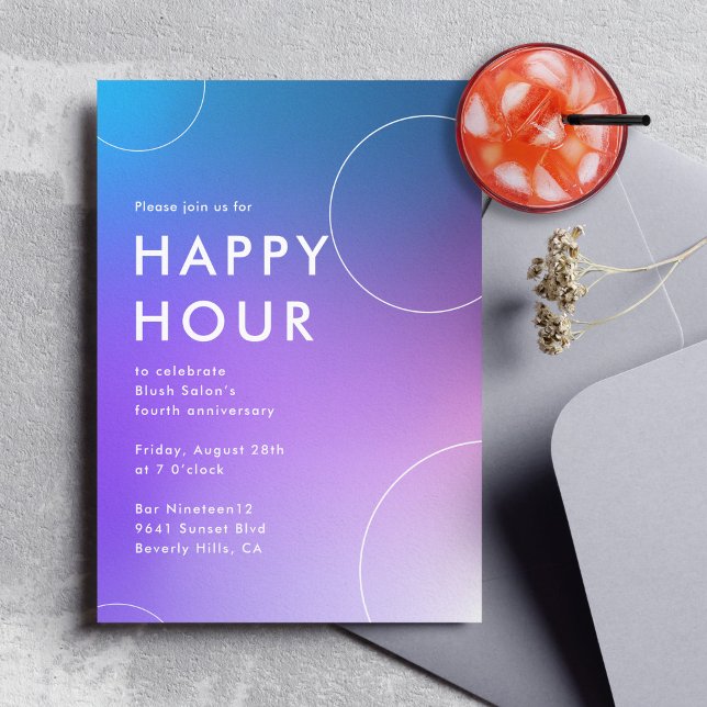 Invitation Happy Hour Gradient Moderne (Bleu) (a modern gradient happy hour party invitation for corporate events)