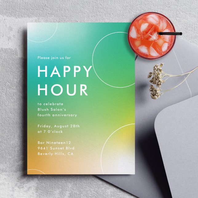 Invitation Happy Hour Gradient Moderne (Vert) (happy hour invitation for business events)