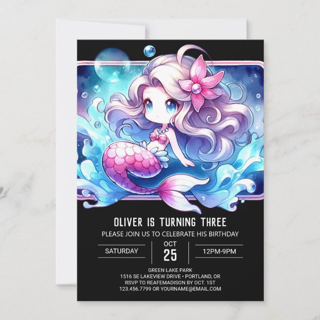 Invitation Happy Little Mermaid Birthday (Devant)