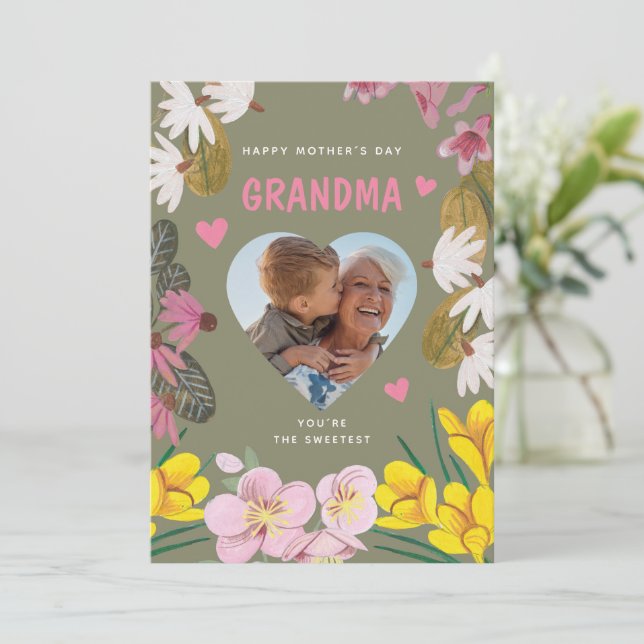 Invitation Happy Mother’s Day Grandma Sweet Floral Photo (Debout devant)
