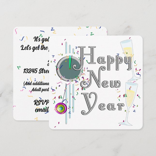 Invitation HAPPY NEW YEAR! Champagne Countdown (Devant / Derrière)