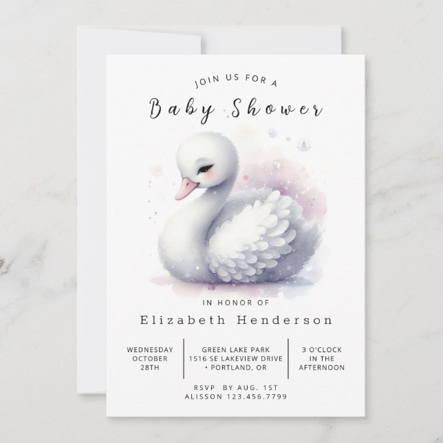 Invitation Happy Online Swan Baby shower (Devant)