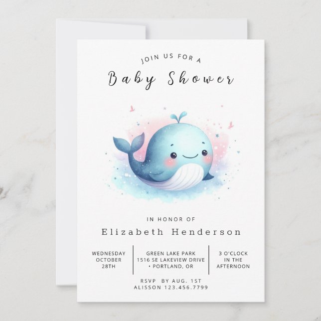 Invitation Happy Online Whale Baby shower (Devant)
