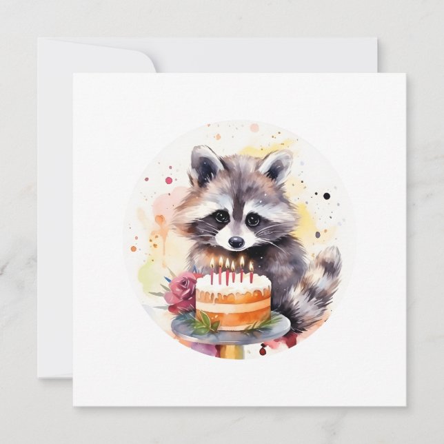 Invitation Happy Raccoon avec gâteau d'anniversaire (Devant)