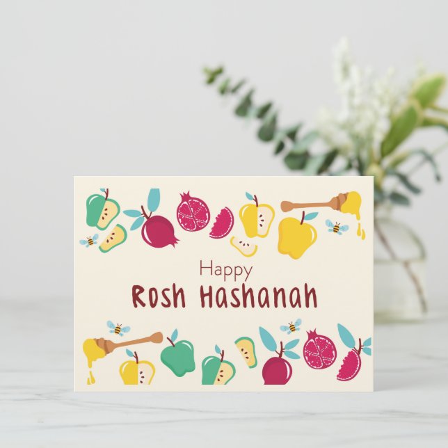 Invitation Happy Rosh Hashanah Honey & Apple  (Debout devant)