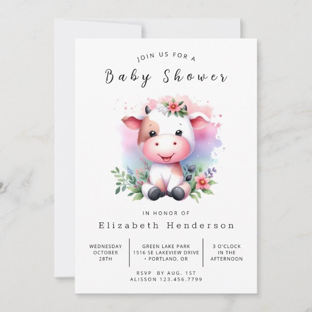 Invitation Happy Simple Cow Baby shower (Devant)