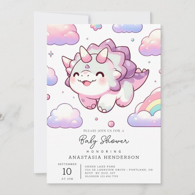 Invitation Happy Simple Dinosaur Baby shower (Devant)