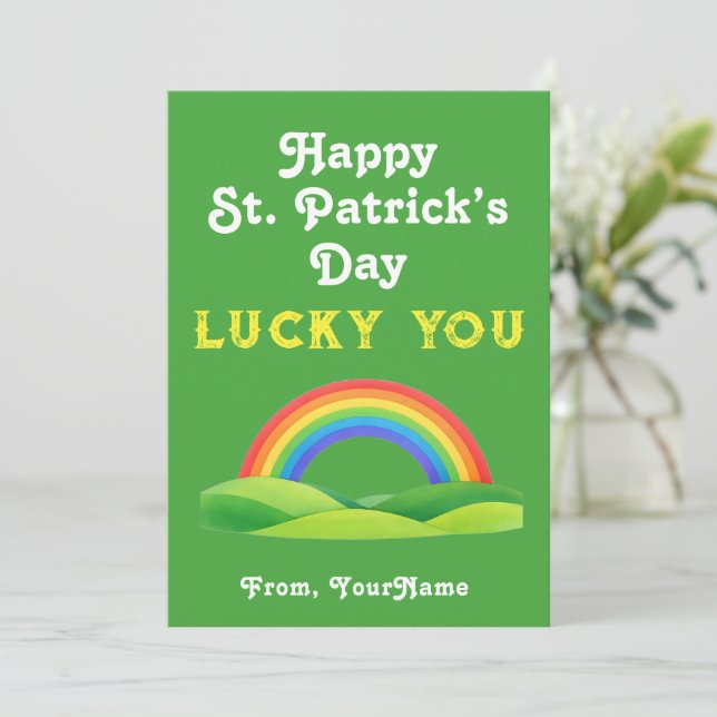 Invitation Happy St. Patrick's Day Rainbow Greeting Card (Debout devant)