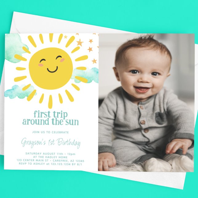Invitation Happy Sunshine 1st Birthday Party Photo (Créateur téléchargé)