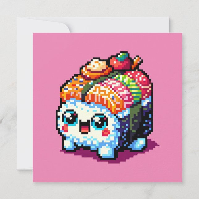 Invitation Happy Sushi Roll - Cute Pixel Art Japonais Nourrit (Devant)
