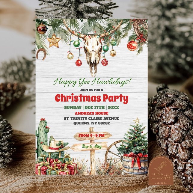 Invitation Happy Yee Hawlidays Cowboy Western Christmas Party (Créateur téléchargé)
