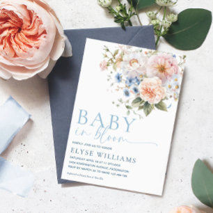 Invitation Hargrove Bleu Floral Bébé dans le Baby shower en f