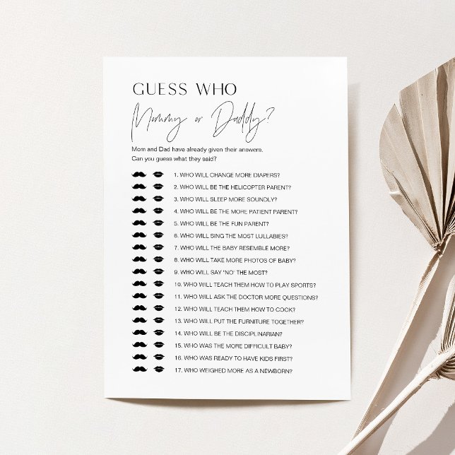 Invitation HARLOW Qui l'a dit maman ou papa Baby Game Card (Créateur téléchargé)