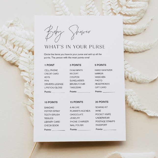 Invitation HARLOW Whats In Your Purse Baby shower Game Card (Créateur téléchargé)