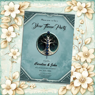 Invitation Harmonie dans turquoise, arbre mystique de la vie.