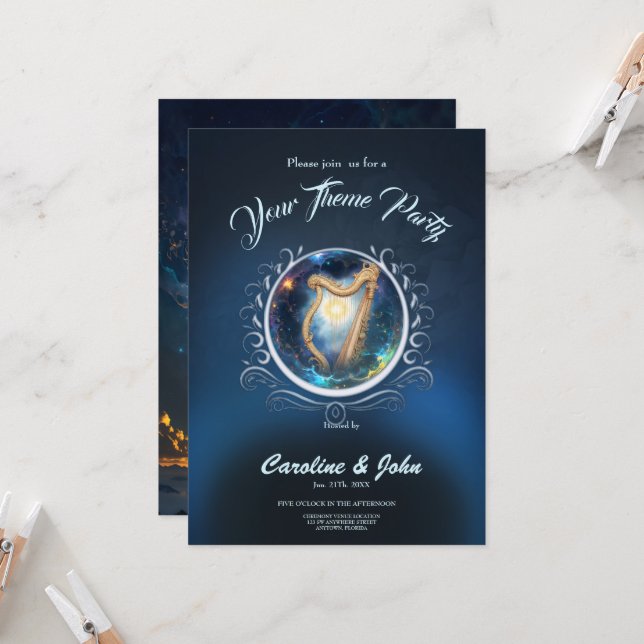 Invitation Harpe céleste des cieux liés à la lune.  (Devant/Arrière en situation)