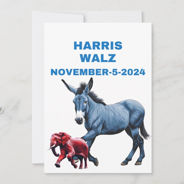 Invitation Harris/Walz, vote bleu, âne, éléphant, élections (Devant)