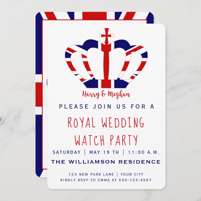 Invitation Harry & Meghan Crown | Royal Mariage Watch Party (Devant / Derrière)