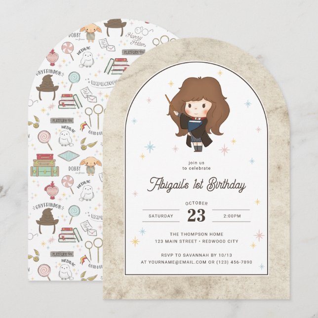 Invitation Harry Potter | Assistant ChibiHermione Anniversair (Devant / Derrière)