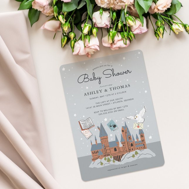 Invitation Harry Potter | Baby Shower au Château de Poudlard (Invitation on table)