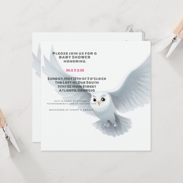 Invitation Harry Potter | Baby Shower Chouette Blanche (Devant/Arrière en situation)