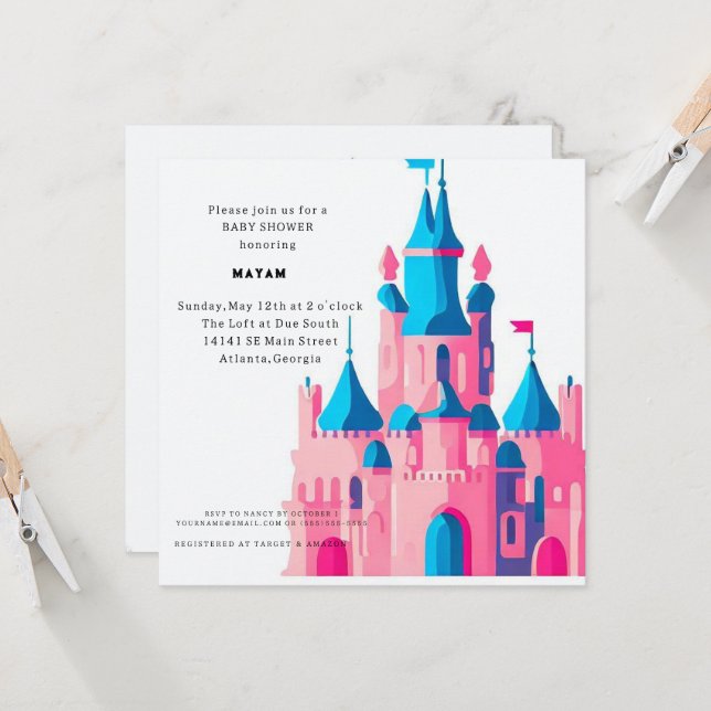 Invitation Harry Potter | Château de Poudlard Baby Shower (Devant/Arrière en situation)