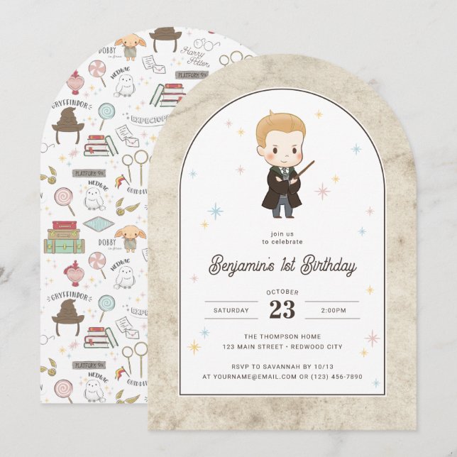 Invitation Harry Potter | Chibi Draco Malfoy Magicien Anniver (Devant / Derrière)