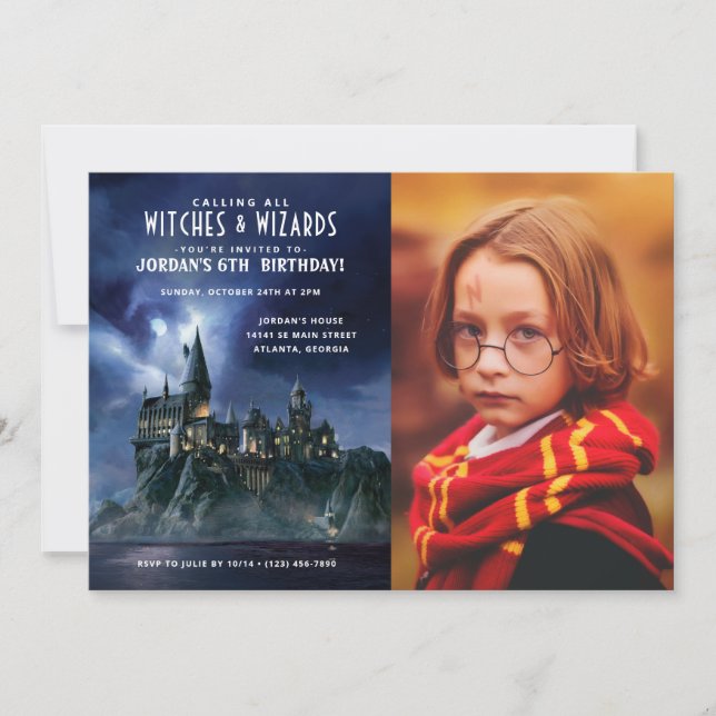 Invitation Harry Potter | Dark Hogwarts Castle Photo Annivers (Devant)