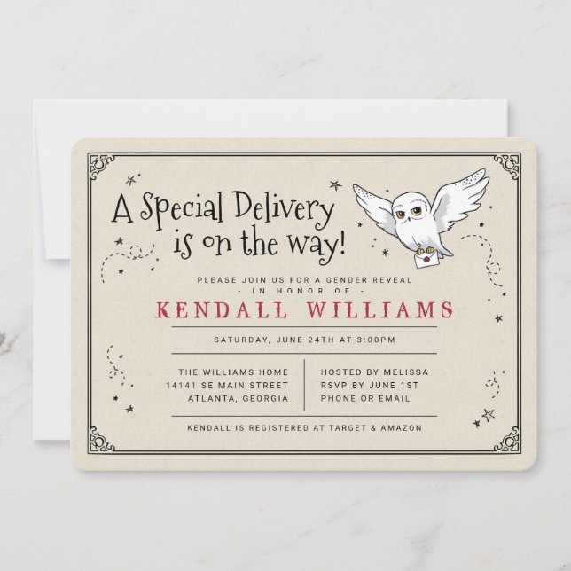 Invitation Harry Potter Hedwig Annonce du sexe de l'enfant pa (Devant)