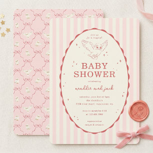 Invitation Harry Potter Hedwig Rayure Rose Baby Shower