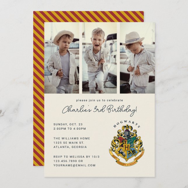 Invitation Harry Potter | Photo d'anniversaire de Hogwarts (Devant / Derrière)