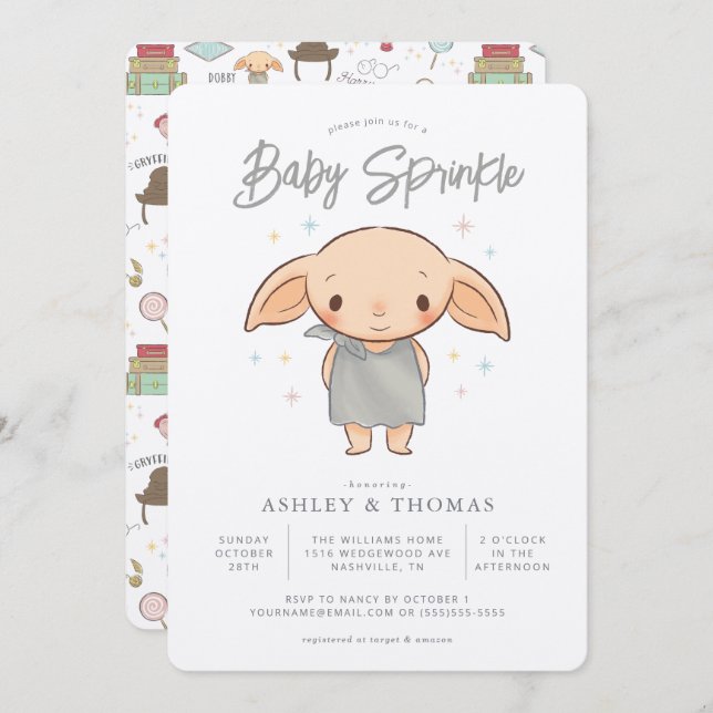 Invitation Harry Potter simple - Dobby Baby Sprinkel (Devant / Derrière)
