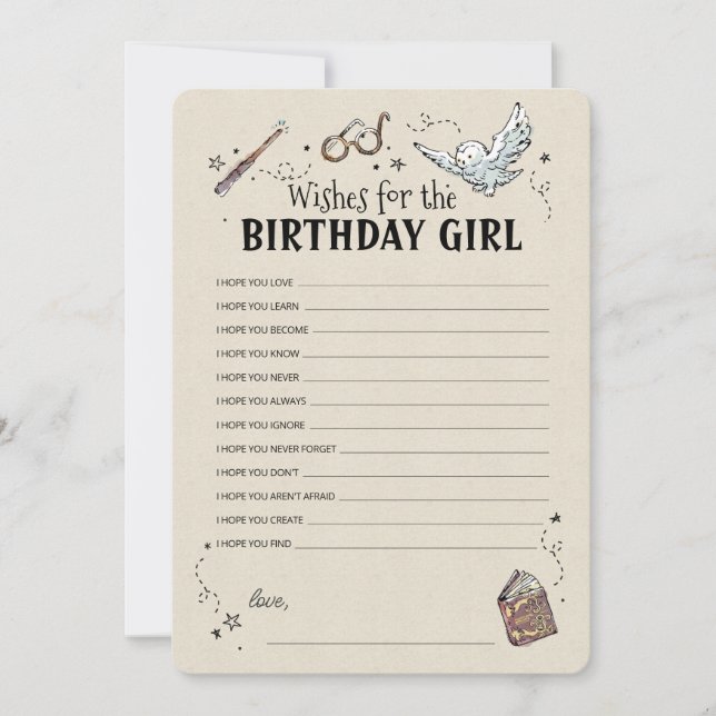 Invitation Harry Potter - Vœux pour la fille d'anniversaire (Devant)
