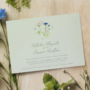 Invitation Hartwort de Cornflower botanique vert bleu mariage