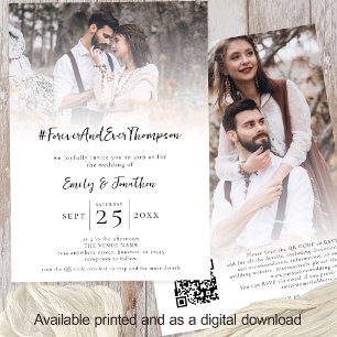 Invitation Hashtag Forever Name 2 Photo Overlay QR Mariage