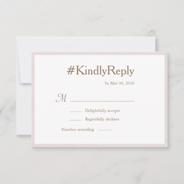 Invitation Hashtag Millennial Blush Gold White Wedding RSVP (Devant)