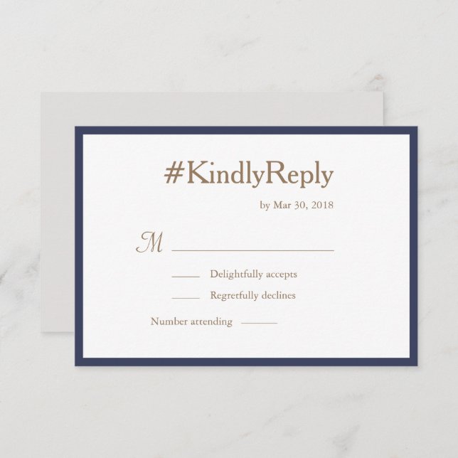 Invitation Hashtag Millennial Marine Blue White Wedding RSVP (Devant / Derrière)