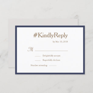 Invitation Hashtag Millennial Marine Blue White Wedding RSVP