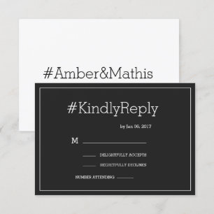Invitation Hashtag moderne élégant mariage noir blanc RSVP