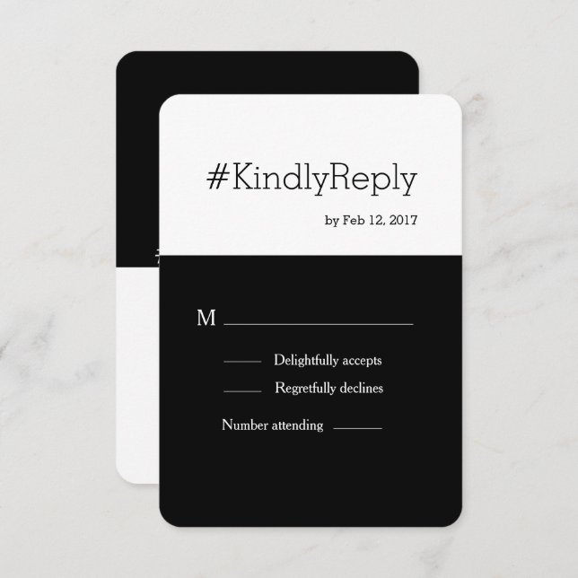 Invitation Hashtag moderne noir blanc chic mariage rsvp (Devant / Derrière)