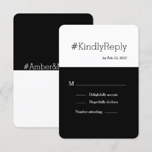 Invitation Hashtag moderne noir blanc chic mariage rsvp