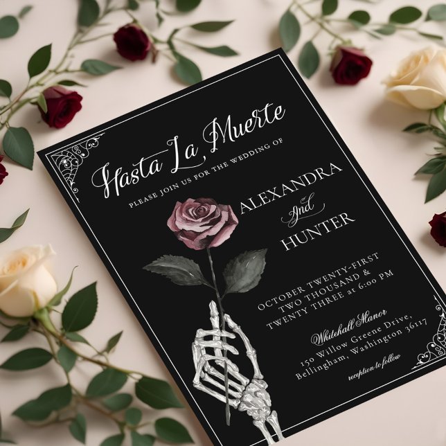 Invitation Hasta La Muerte Skeleton Rose jusqu'à la mort Mari (Hasta La Muerte Skeleton Rose Until Death Wedding Invitation (Front))