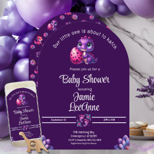 Invitation Hatching Bientôt Baby Dinosaur Baby shower pourpre