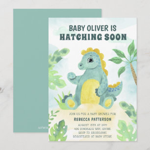 Invitation Hatching Bientôt Cute Boy Dinosaur Baby shower