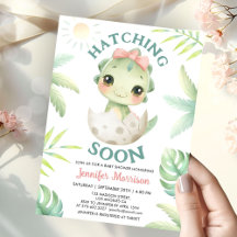 Hatching Bientôt Dinosaur Baby shower fille Bow ro